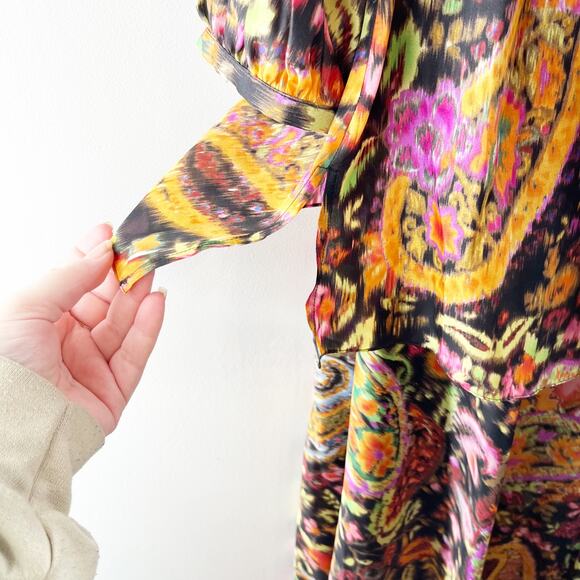 Ralph Lauren 100% Silk Paisley Matching Blouse and Midi Skirt Set Orange Small - Picture 8 of 13